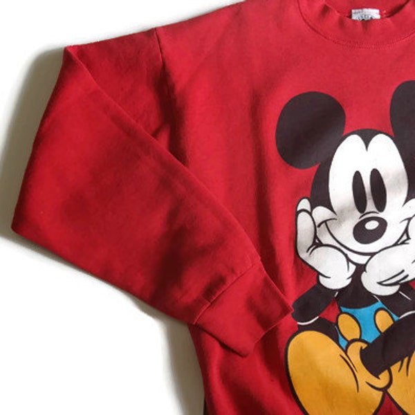 Vintage Mickey Mouse Sweater Crewneck Size Large L Mickey and Co Red Made in USA Disney Merchandise Sweatshirt