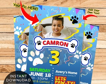Kids Birthday invitation Template Paw Flyer - Canva Template - Customizable Patrol Birthday Theme