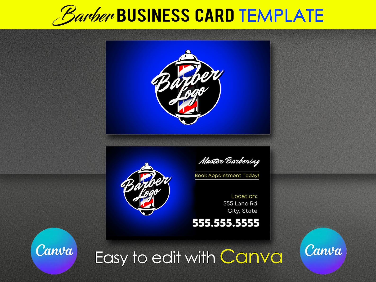 Barber Business Card Template edit With Canva Barber Shop Etsy