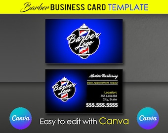 Barber Business Card Template (edit with Canva) - Barber Shop Design - Customizable