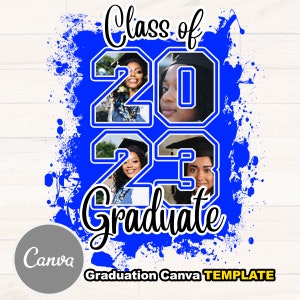 Blue Class of 2023 design, Canva Template, add pictures inside numbers, DTG PNG Graduation Senior [Blue background only]
