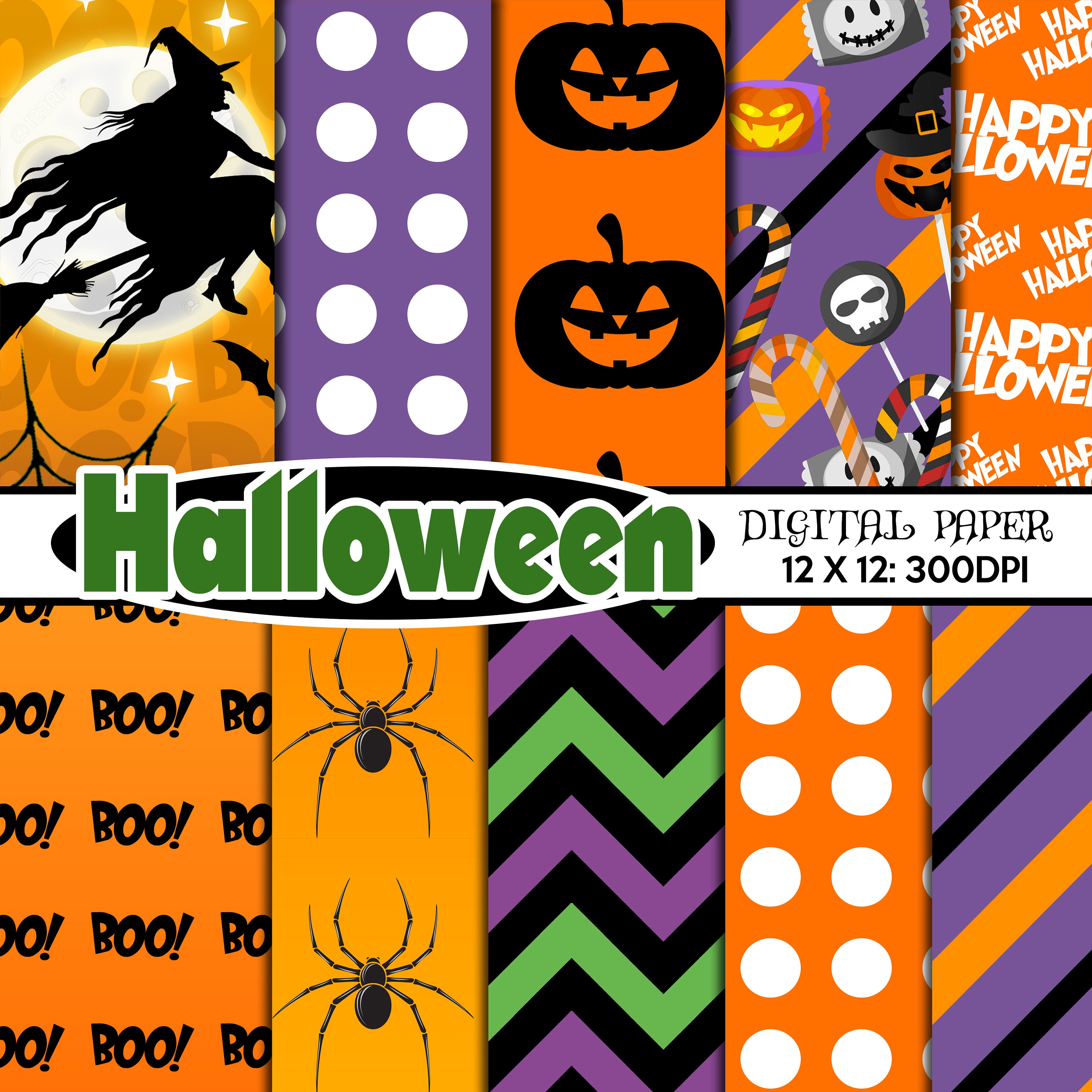 Halloween Digital Paper, Craft Pattern Trick or Treat Scrapbook Papers ...