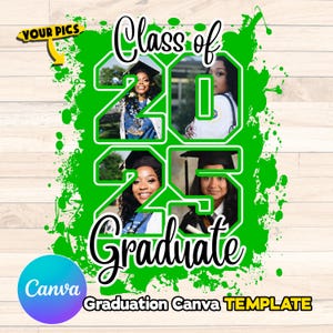 GREEN Class of 2023 design, Canva Template DIY, add pictures inside numbers, dtg PNG Graduation Senior [Green]