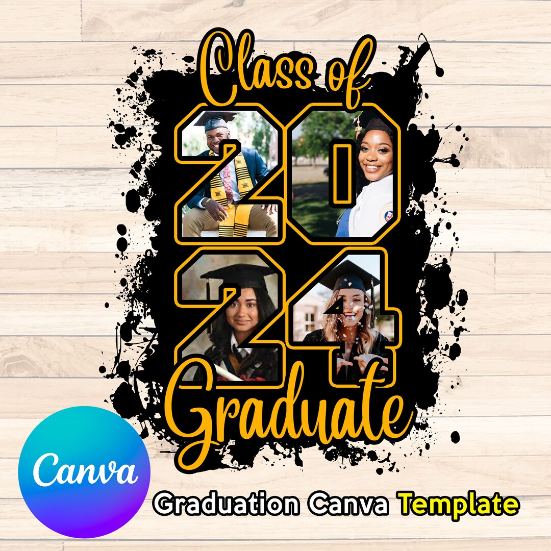 Black & Gold Class of 2024 Sublimation Design, Canva Template DIY, Add
