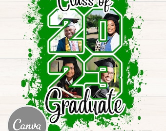 GREEN Class of 2023 design, Canva Template DIY, add pictures inside numbers, dtg PNG Graduation Senior [Green]