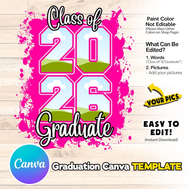 Class of 2026 Graduation Senior Design, Canva Template, Add Pictures ...