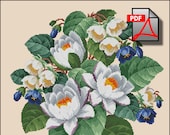Floral cross stitch pattern flower Water lily berlin woolwork Digital Format PDF unique vintage pillow victorian retro needlework chart