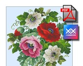 Floral Poppies passionflora cross stitch pattern berlin woolwork Digital FormatPDF antique unique vintage victorian retro needlework chart
