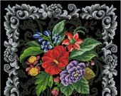 Vintage silver berlin woolwork cross stitch pattern Digital Format - PDF victorian retro needlework chart