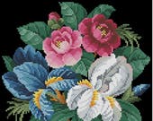 Floral Irises cross stitch pattern berlin woolwork Digital Format PDF Unique flower rose vintage victorian retro needlework chart pillow