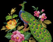 Bird floral cross stitch pattern Small Peacock Berlin woolwork Digital Format PDF unique vintage victorian needlework chart antique pillow