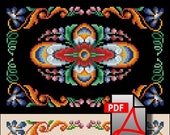 Floral gem ornament mandala cross stitch pattern berlin woolwork Digital Format PDF unique vintage victorian retro pillow needlework chart