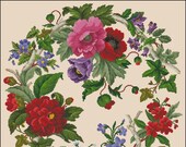 Floral cross stitch pattern flower berlin woolwork Floral rose branch twig Digital Format PDF Vintage unique victorian retro needlework char