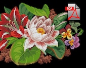 Floral cross stitch pattern Two lily for cushion berlin woolwork pillow Digital Format PDF Unique Vintage victorian retro needlework chart