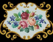Vintage berlin woolwork cross stitch pattern Three Roses Digital Format PDF for Handbag pillow design victorian retro needlework chart