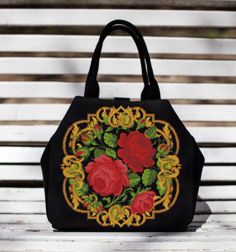 Floral Cross Stitch Pattern Brightly Red Rose Flower Berlin Woolwork ...