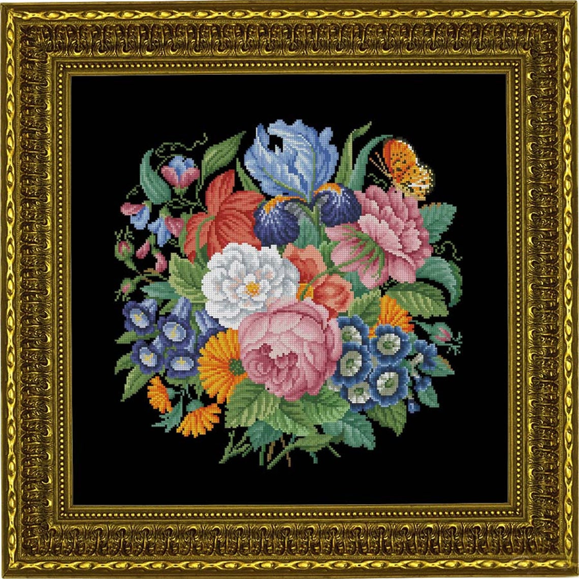 Floral Cross Stitch Pattern Flower Berlin Woolwork Bouquet Etsy Australia