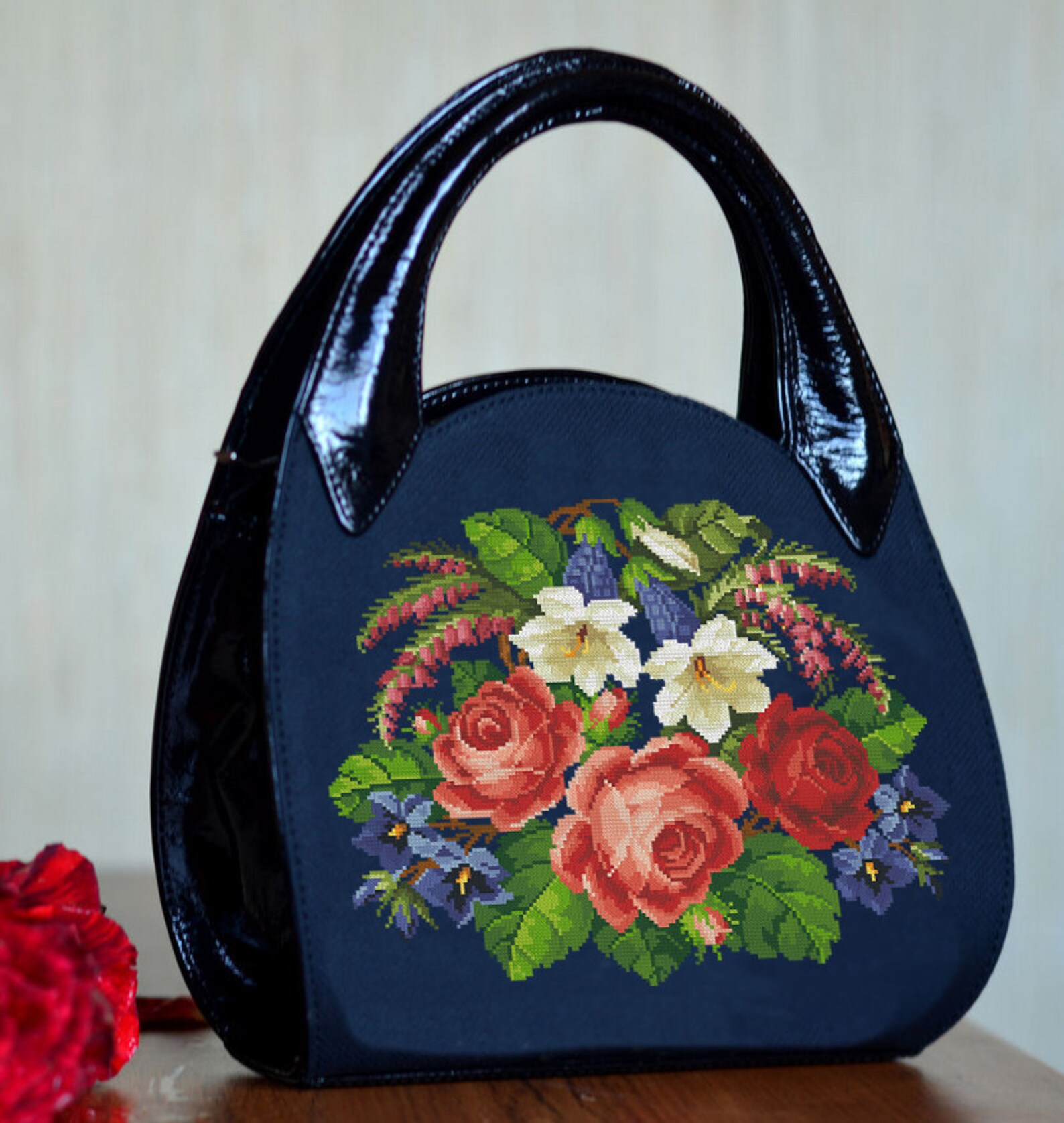 Bouquet With Heather Cross Stitch Pattern Handbag Antique - Etsy