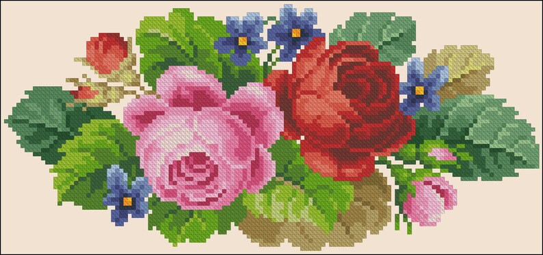 Roses and Violets Floral Small Cross Stitch Pattern Miniature - Etsy