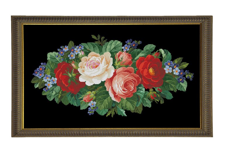 Large Floral Cross Stitch Pattern Berlin Woolwork Rose for Etsy