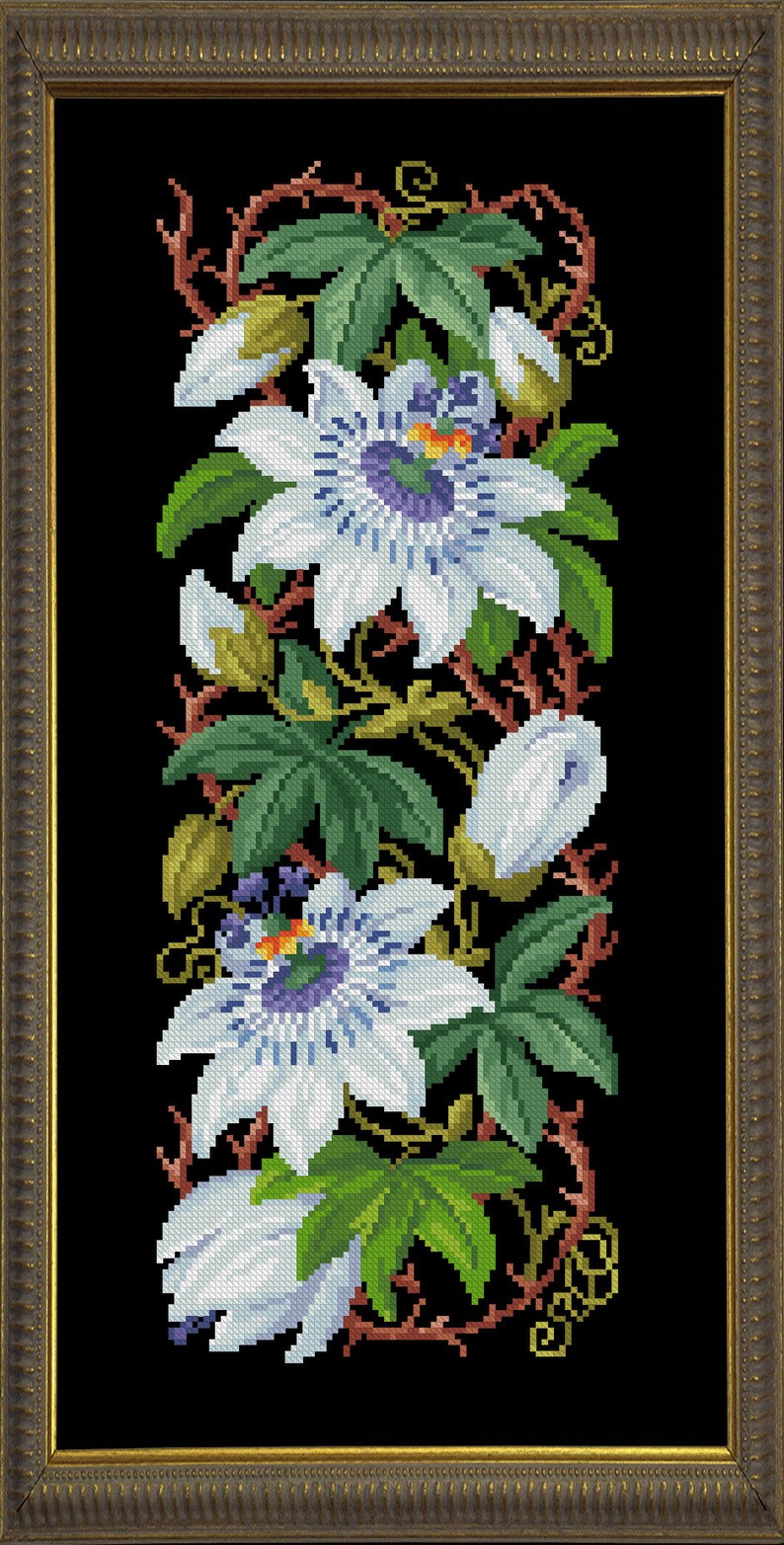Passionflower Floral Cross stitch pattern berlin woolwork Digital