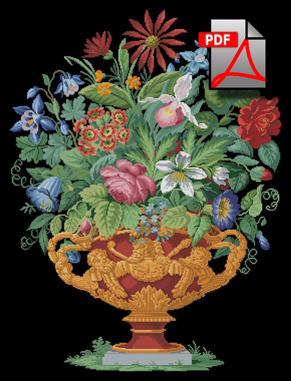 Passionflower Floral Cross stitch pattern berlin woolwork Digital