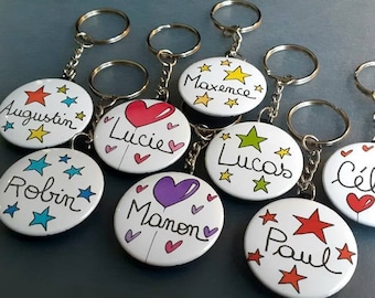 Personalized first name keyring - 37 mm - magnet, pin, mirror keyring.