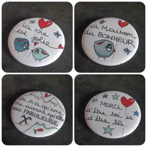 Les jolies phrases - Badge miroir, décapsuleur, magnet ou épingle