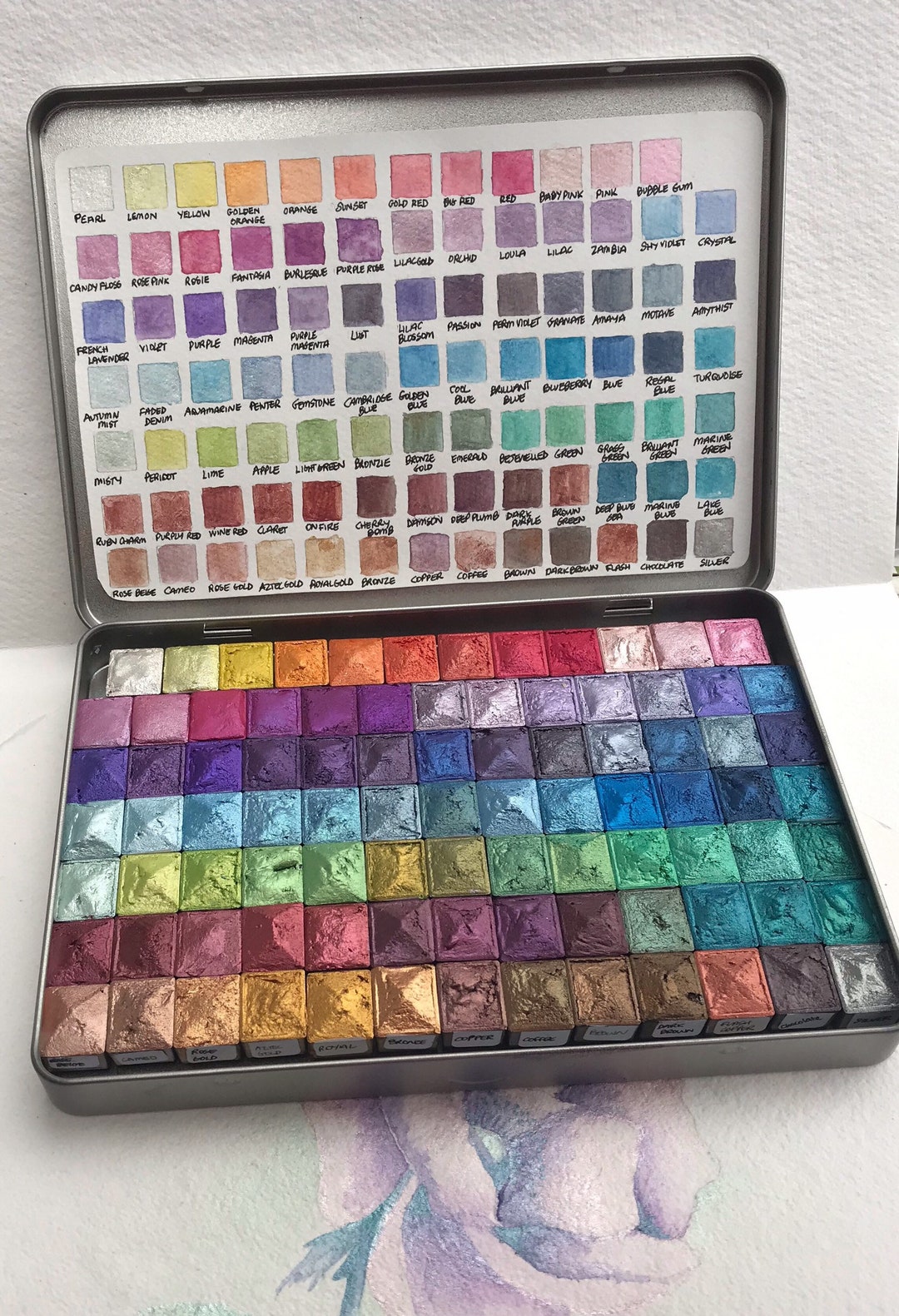 Empty Watercolor Tins with 32 Half Pans, 16 Full Pans Rainbow