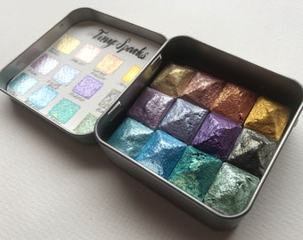 Tiny Sparks 12Half Pans . New Colours , containing Gold or Silver Sparks