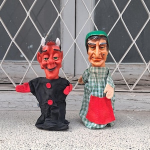 Vintage Rubber Hand Puppets Krampus/Devil & Witch Pair