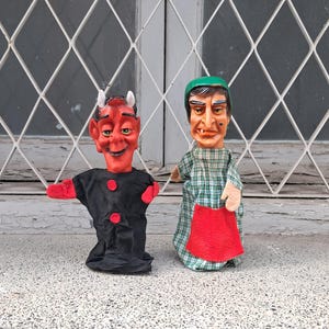 Vintage Rubber Hand Puppets Krampus/Devil & Witch Pair