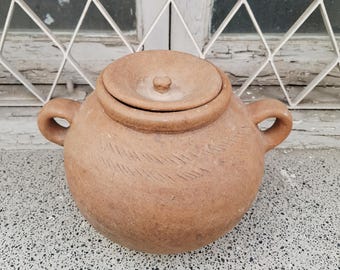 Vintage Terracotta Clay Cooking Pot w/Lid