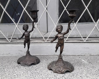 Vintage Metal Angel Candle-holders