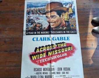 Original Vintage Clark Gable "Across The Wide Missouri" Movie Poster