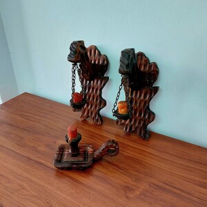 Vintage Rustic Wooden Wall Sconces & Candle Holder