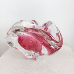 Cenicero estilo tazón de cristal rosa vintage de Murano