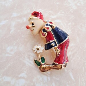 Vintage  Enamel Clown Brooch
