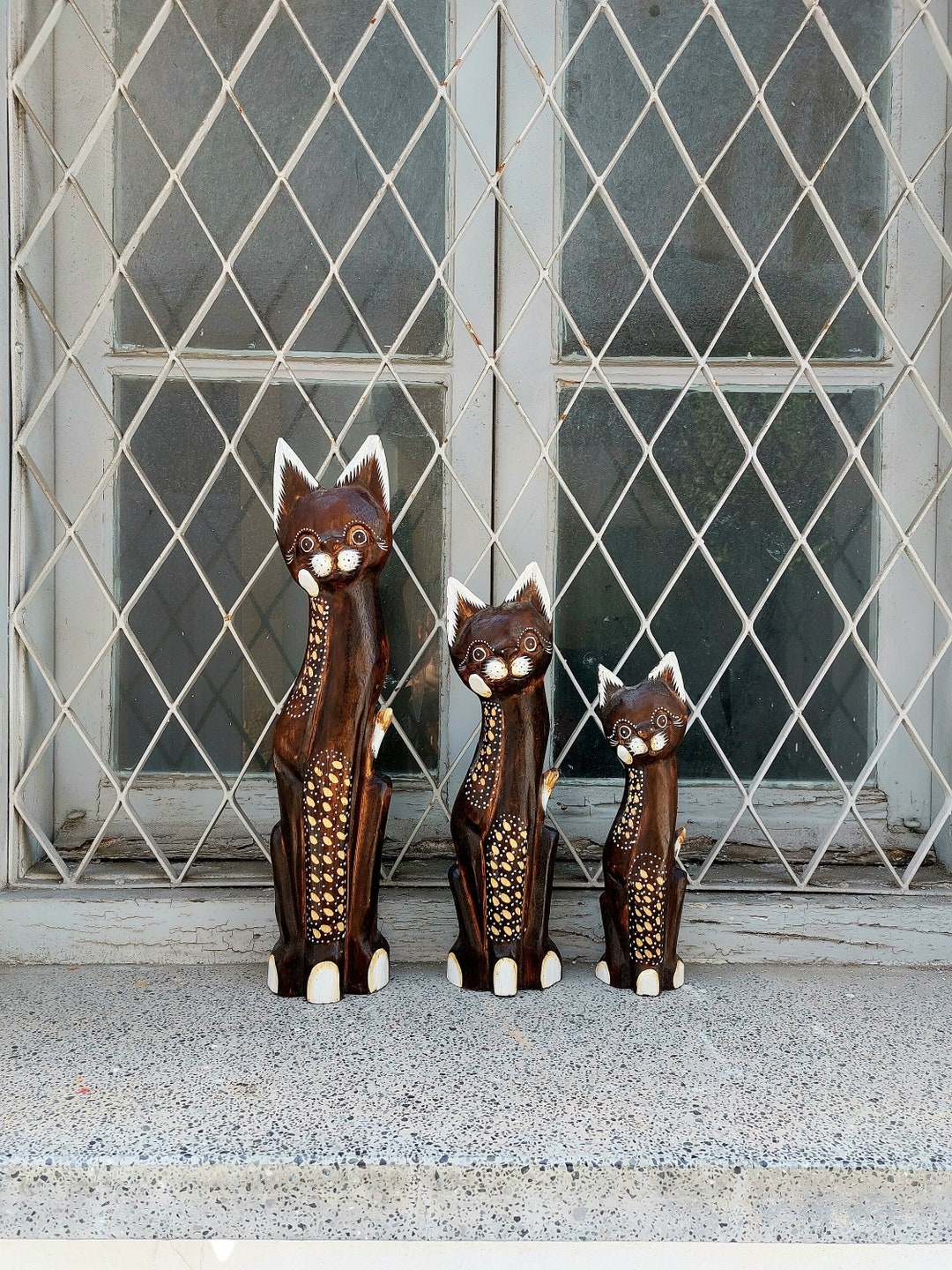 Vintage 3 Piece Handmade Wooden Cats Set - Etsy