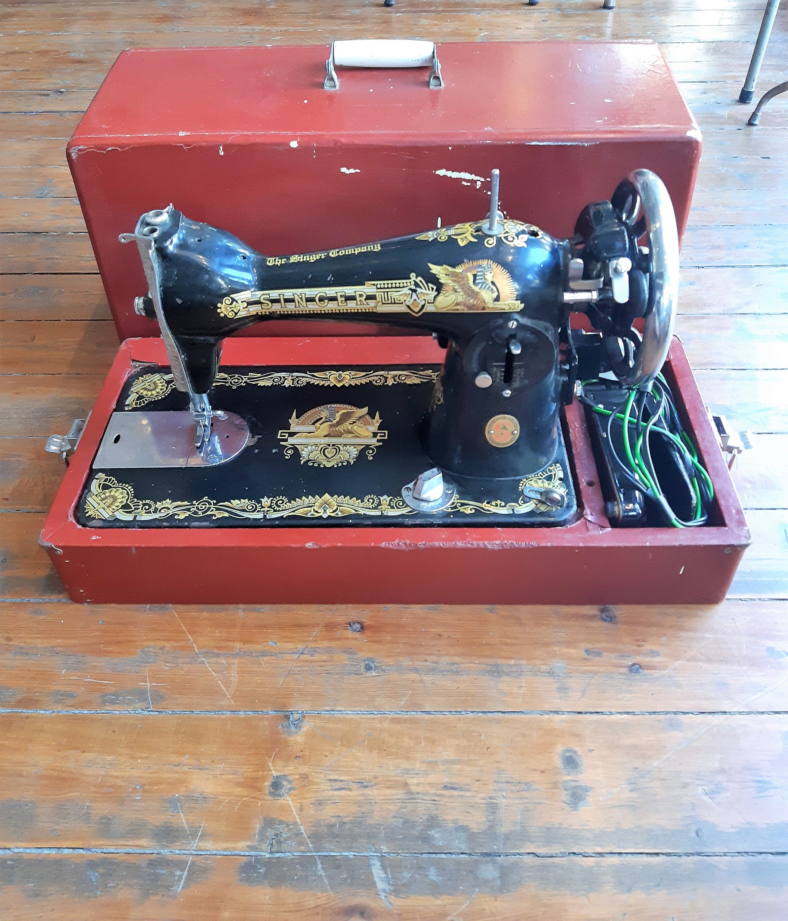 Stained Glass Lamp Made of an Old Singer Sewing Machine 