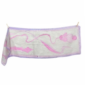 Vintage 70s Silk Handpainted Psychedelic Abstract Pastel Pink & Purple Long Wide Neck Tie Scarf