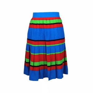 Vintage 70s Silk Mod Glam Rock High Waisted Bright Striped Pleated Mini Skirt | Women’s Size Medium | M