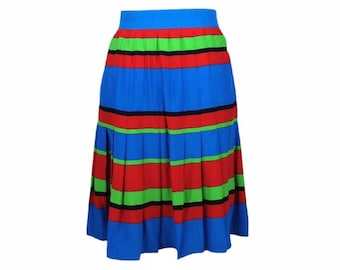 Vintage 70s Silk Mod Glam Rock High Waisted Bright Striped Pleated Mini Skirt | Women’s Size Medium | M