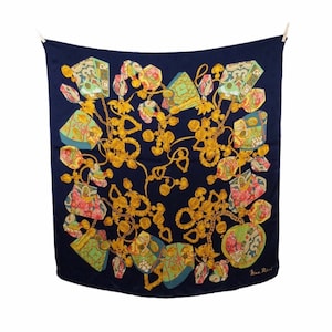 Vintage 80s Nina Ricci Silk Designer Baroque Abstract Tassel Print Square Bandana Neck Tie Scarf