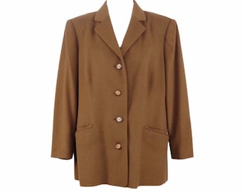 Blazer vintage anni '80 color cammello dalla vestibilità ampia / Camicia minimalista con colletto e bottoni (taglia L)