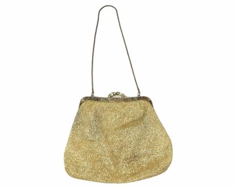 vintage 60s Mod Glam Rock Gold Glitter Princess Mini Sac à main sac à main avec fermeture à fermoir