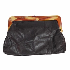 Vintage 70s Mod Hippie Bohemian Dark Brown Faux Leather Clutch Bag with Snap Closure