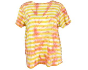 Vintage 80s Striped Tie Dye Boxy Fit T-Shirt | Women’s Size Small | S
