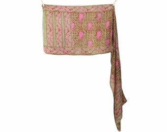 Vintage 60s Silk Mod Psychedelic Bohemian Hippie Green Pink & Brown Abstract Patterned Long Wide Neck Tie Scarf