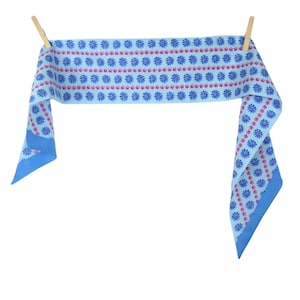 Vintage 60s Mod Hippie Bohemian Blue & Pink Floral Patterned Long Pointed Neck Tie Scarf